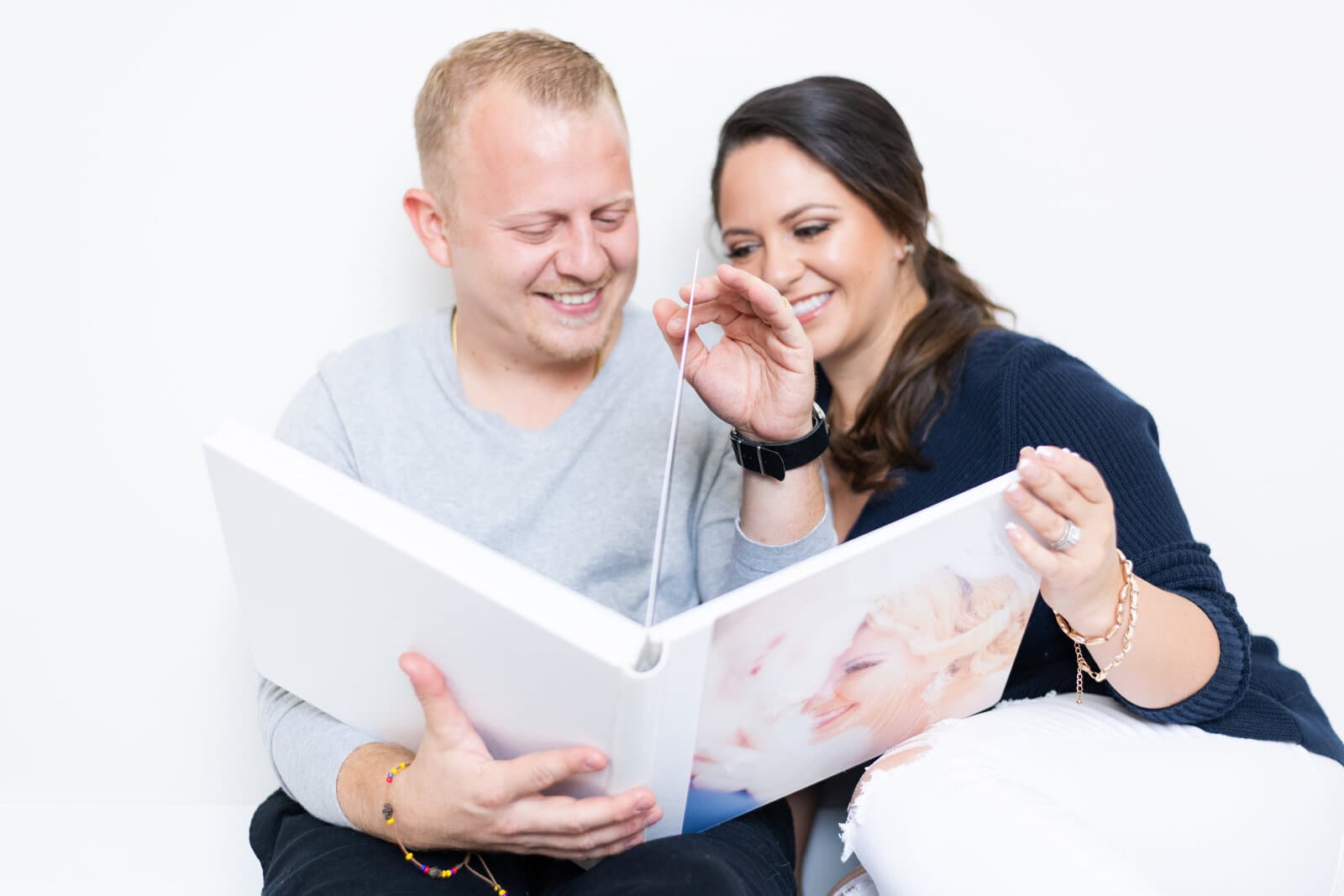 David and Meivys looking through a finished photography album